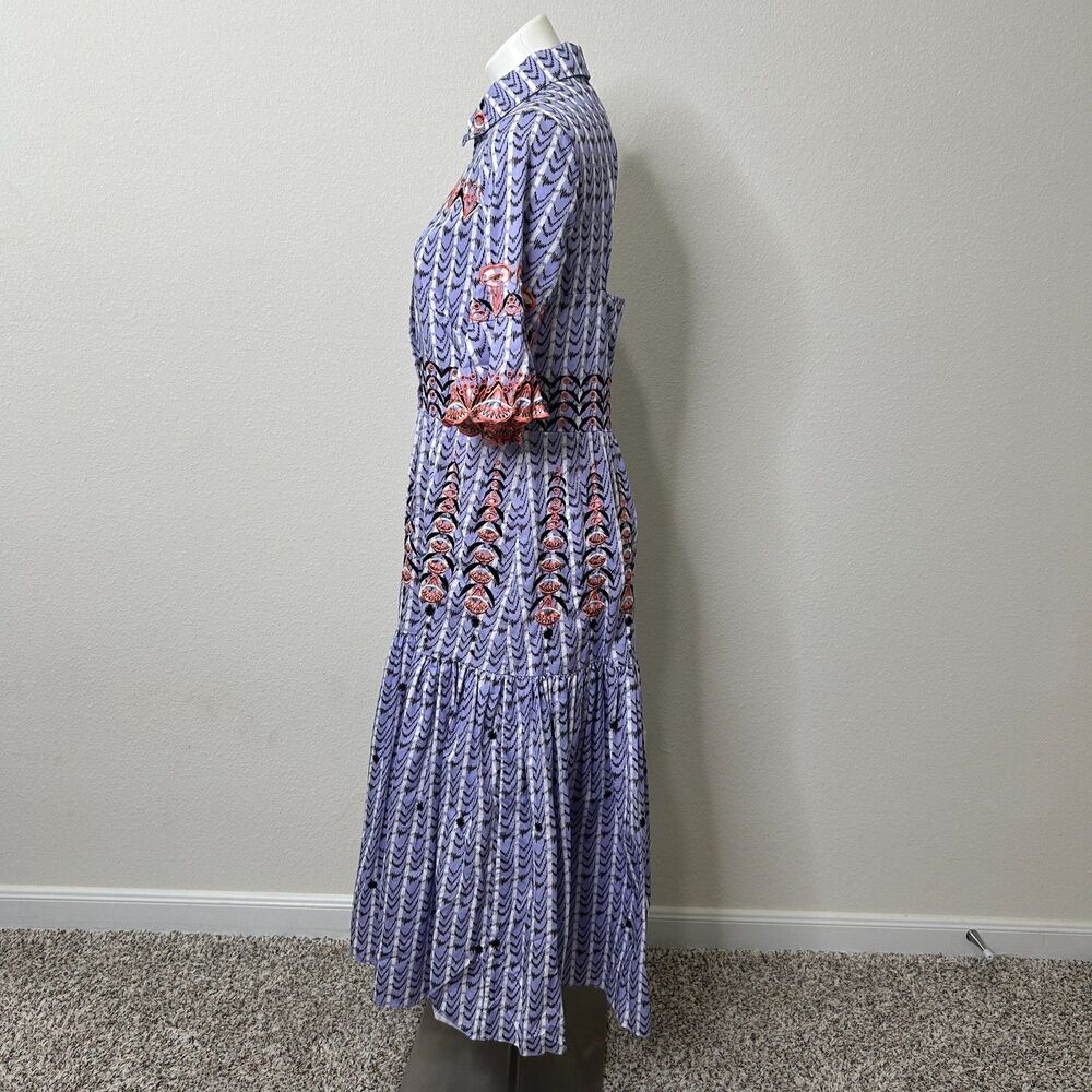 Temperley London Poet Dress 10 Purple Cotton Embroidered Button Tiered Boho Midi - Picture 6 of 10